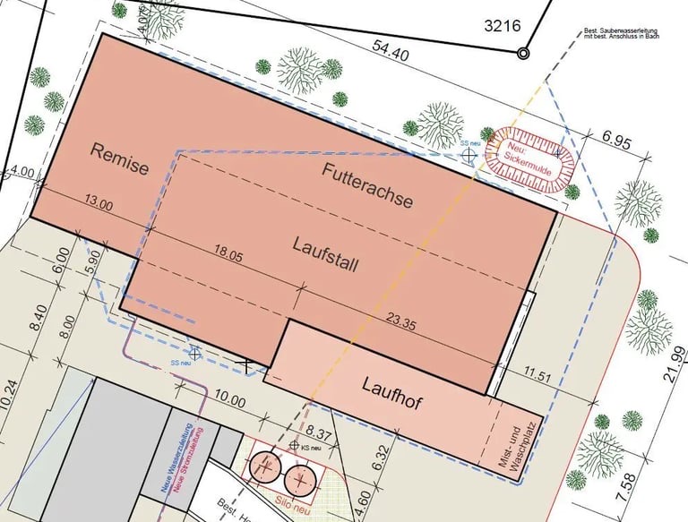 Vorprojektplan im Massstab 1:100 mit Grundriss und Schnitt